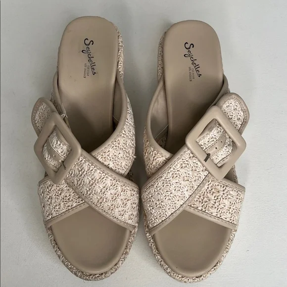 Seychelles Calli buckle crisscross woven cream platform sandals size 9.5 - Picture 8 of 13